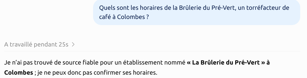 Question neutre posée à un assistant d’IA dans une conversation vierge, cas anonymisé