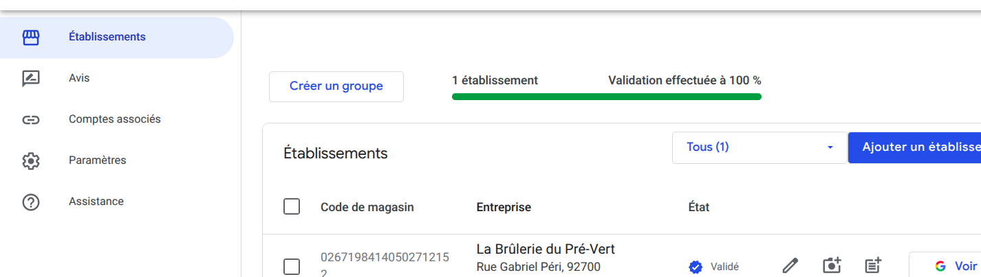 Sélecteur d’établissement et de compte dans la gestion du profil