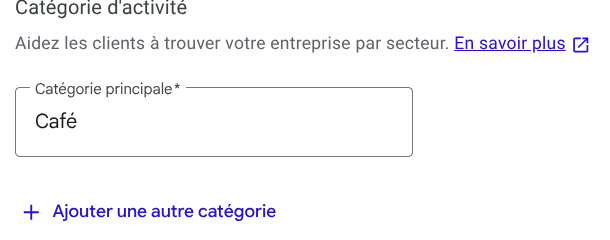 Champ catégorie principale et catégories supplémentaires